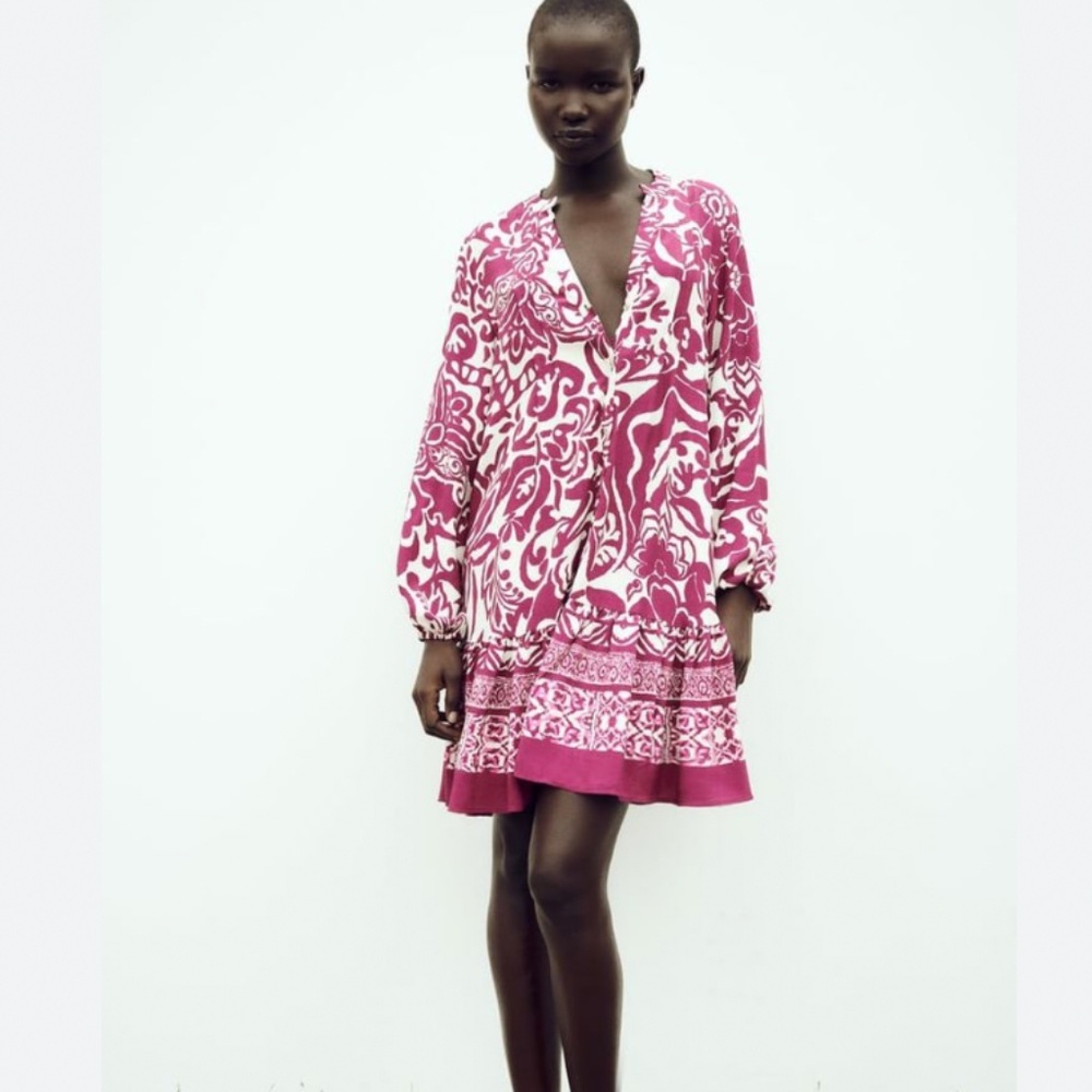 🌸 Zara Pink & White Boho Tunic Dress | Size M 🌸